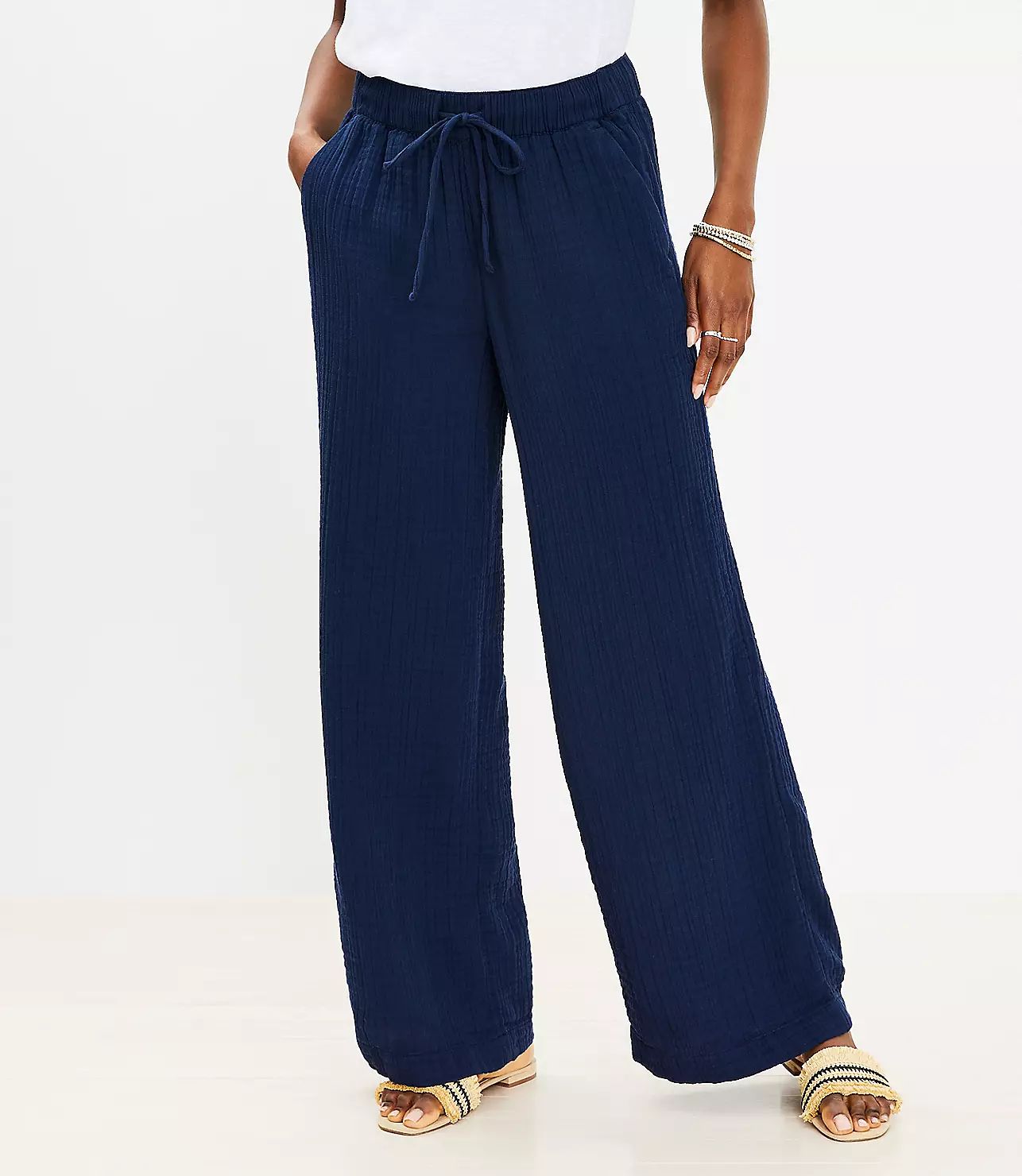 Pull On Gauze Wide Leg Pants | LOFT