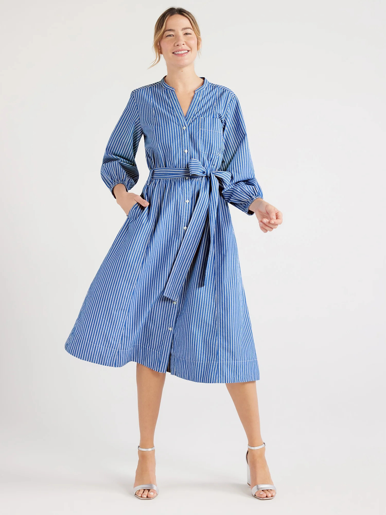 Free Assembly Women’s Belted Midi Dress, Sizes XS-XXL | Walmart (US)