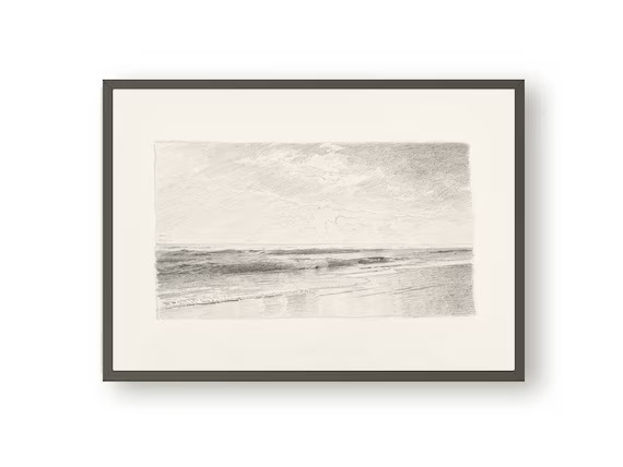 Vintage graphite seascape print, Coastal wall art, Antique beach art sketch, UPDATED VERSION | Etsy (US)