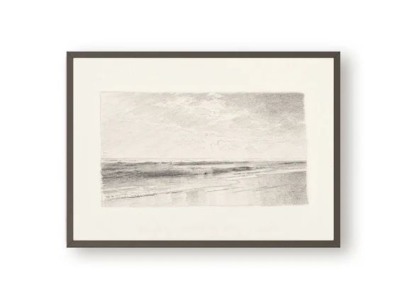 Vintage Graphite Seascape Print Coastal Wall Art Antique | Etsy | Etsy (US)