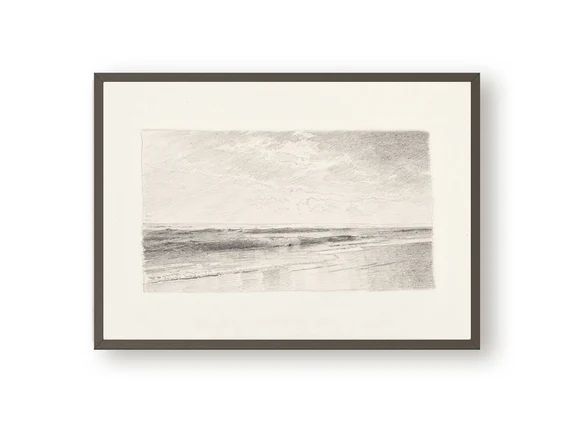 Vintage graphite seascape print, Coastal wall art, Antique beach art sketch, UPDATED VERSION | Etsy (US)