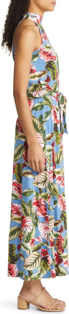 Palm Print Tie Waist Halter Knit Maxi Dress | Nordstrom
