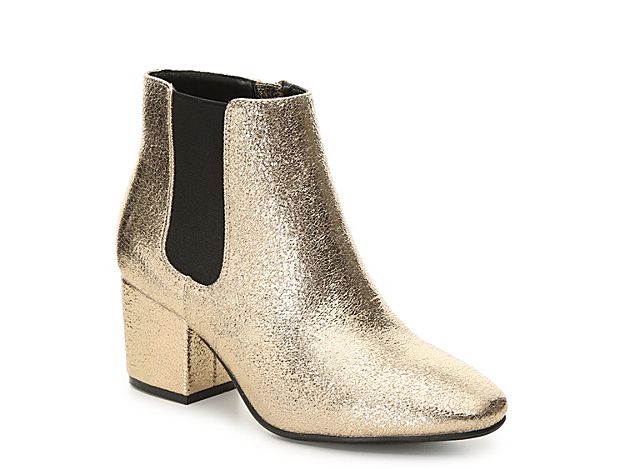 Women's Upscale Bootie -Gold Metallic Textured Faux Leather | DSW