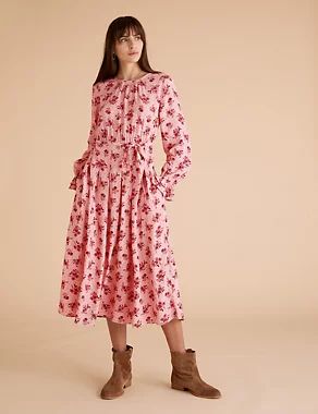 Floral Tie Front Midi Relaxed Dress | Marks & Spencer (UK)