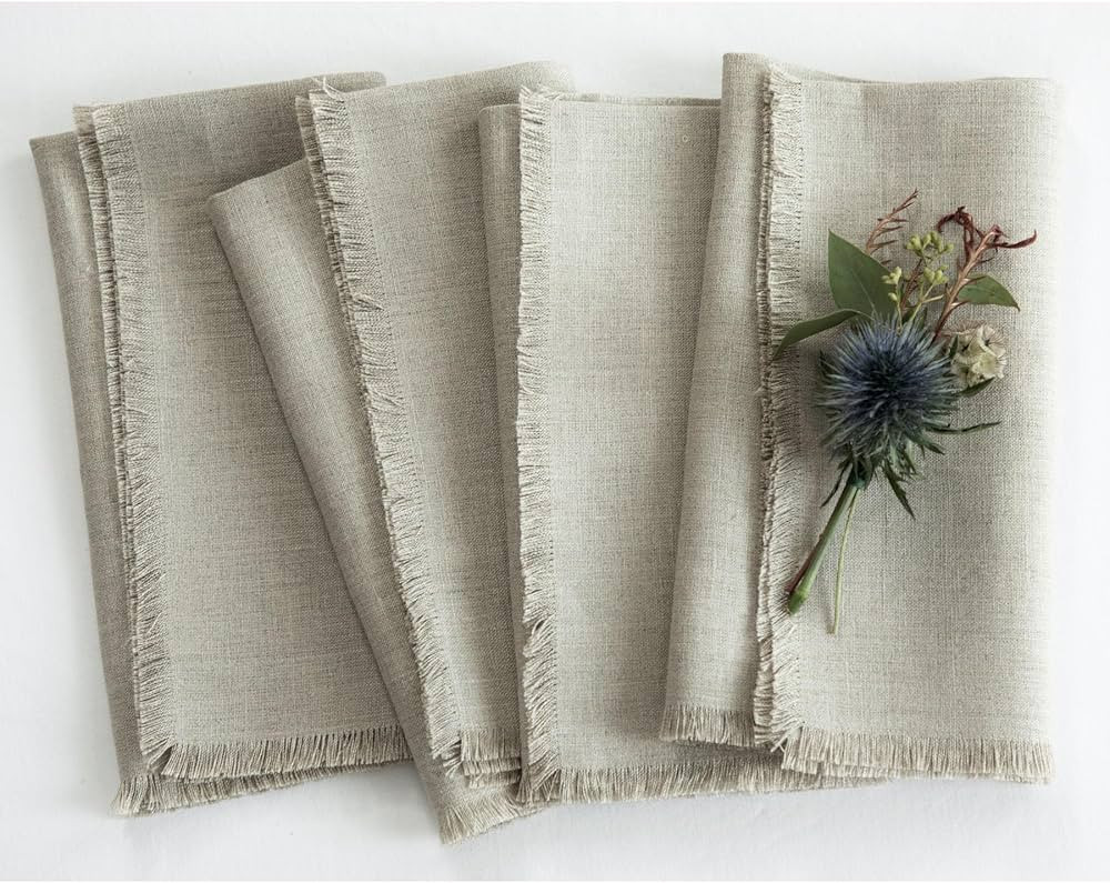 Solino Home Linen Fringe Cloth Napkins – 20 x 20 Inch Dinner Napkins Set of 4 – 100% Pure Lin... | Amazon (US)