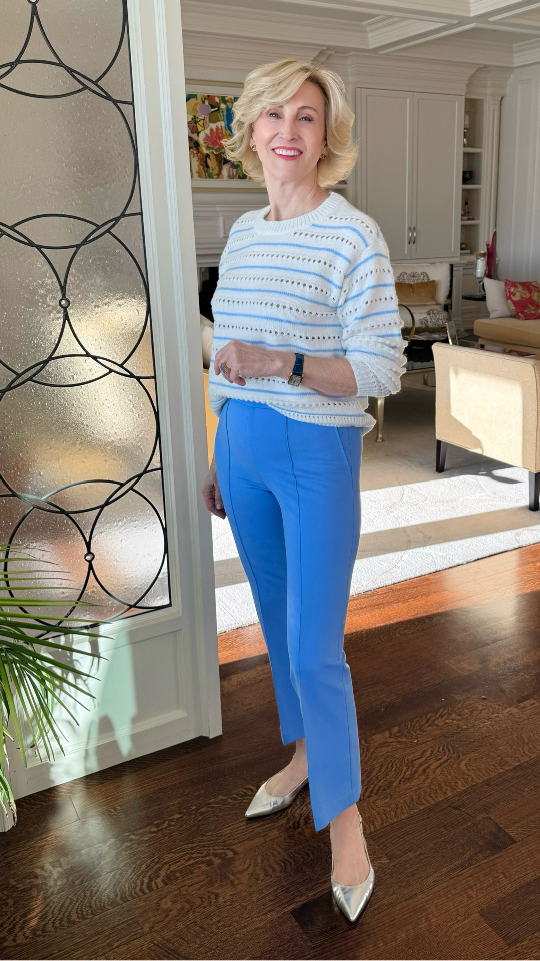 This is one of those outfits that just works every time 🤍 An open knit sweater from Ann Taylor paired with my blue Spanx pants (aka the comfiest things ever) and finished off with silver ballet flats for a little shine ✨

It’s cozy, polished, and easy enough for busy days when you still want to feel put together without trying too hard. Definitely one of those go-to combos I’ll be repeating on repeat 🙈

Comfort + style = always a yes from me. Would you wear this? 💙

#LTKootd #LTKSeasonal #LTKOver40