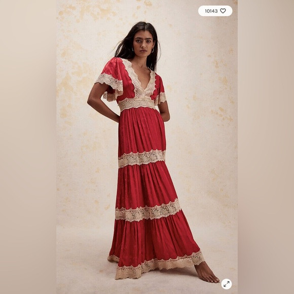 - SPELL Ocean Gown Red Rouge Size L Rare Dress Lace Trim | Poshmark