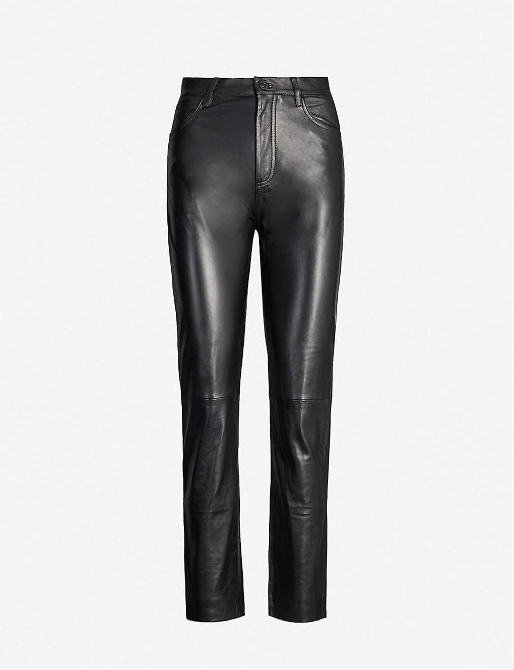 Slim-fit high-rise leather trousers | Selfridges