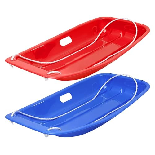 Kids' Snow Sled - Durable Lightweight Design for Winter Fun, Easy-to-Steer Sledge with Comfortable Seat, Perfect for Snowy Adventures (Blue+Red) | Amazon (US)