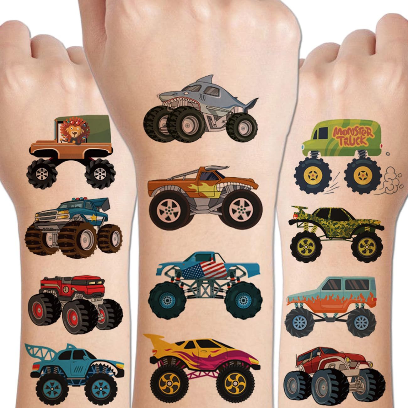 Monster Truck Temporary Tattoos for Kids Party Supplies - 10 Sheets Monster Truck Tattoos for Boy... | Amazon (US)