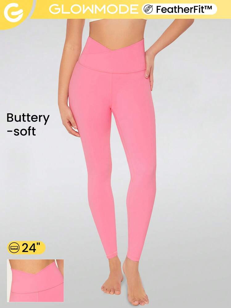 GLOWMODE 24" FeatherFit™ Crossover Yoga Leggings Buttery Soft High Stretch Crossover Waist Sports Tights | SHEIN