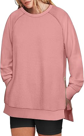 ANRABESS Womens Oversized Sweatshirt Crewneck Long Sleeve Tunic Pollover Shirt Side Zipper Hoodie... | Amazon (US)