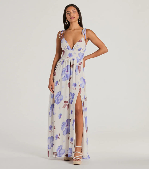 Irresistibly Sweet V-Neck Floral Chiffon Maxi Dress | Windsor Stores