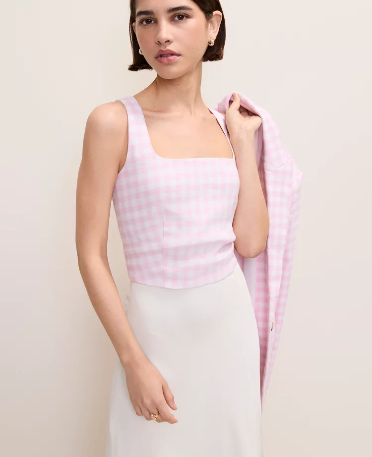 The Slim Crop Pant in Gingham Linen Blend | Ann Taylor