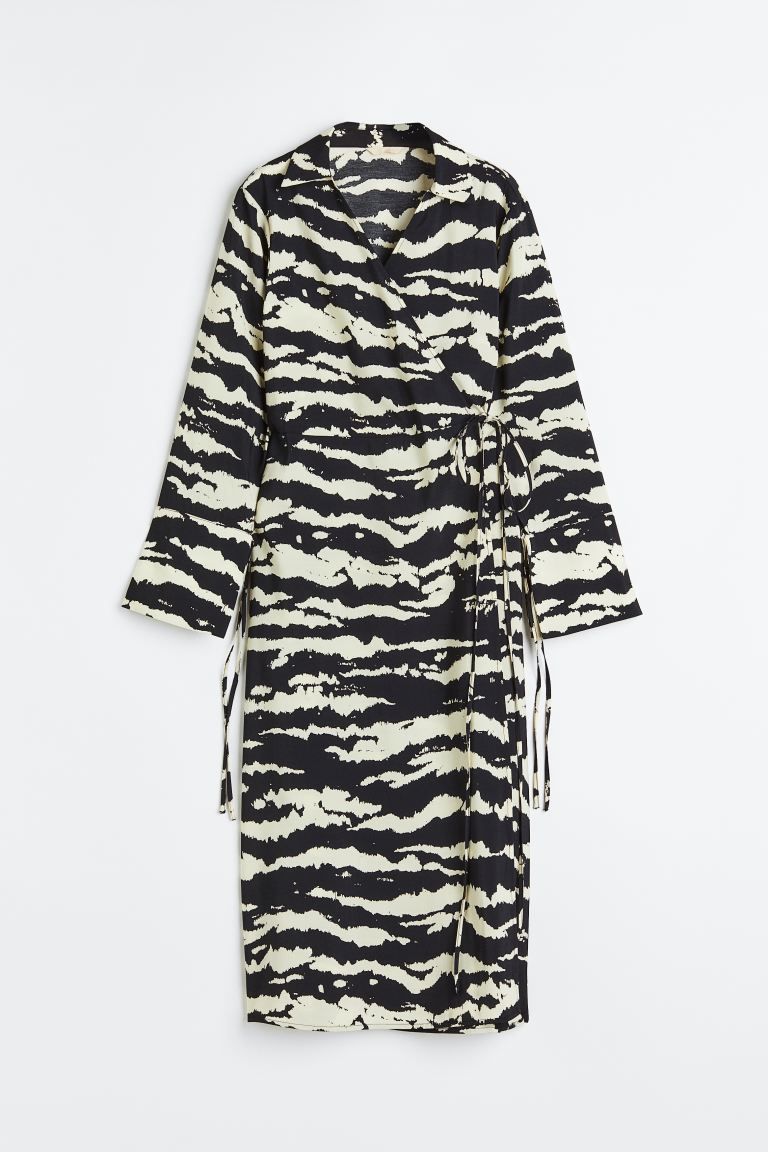 Collared wrap dress - Black/Tiger-striped - Ladies | H&M GB | H&M (UK, MY, IN, SG, PH, TW, HK)