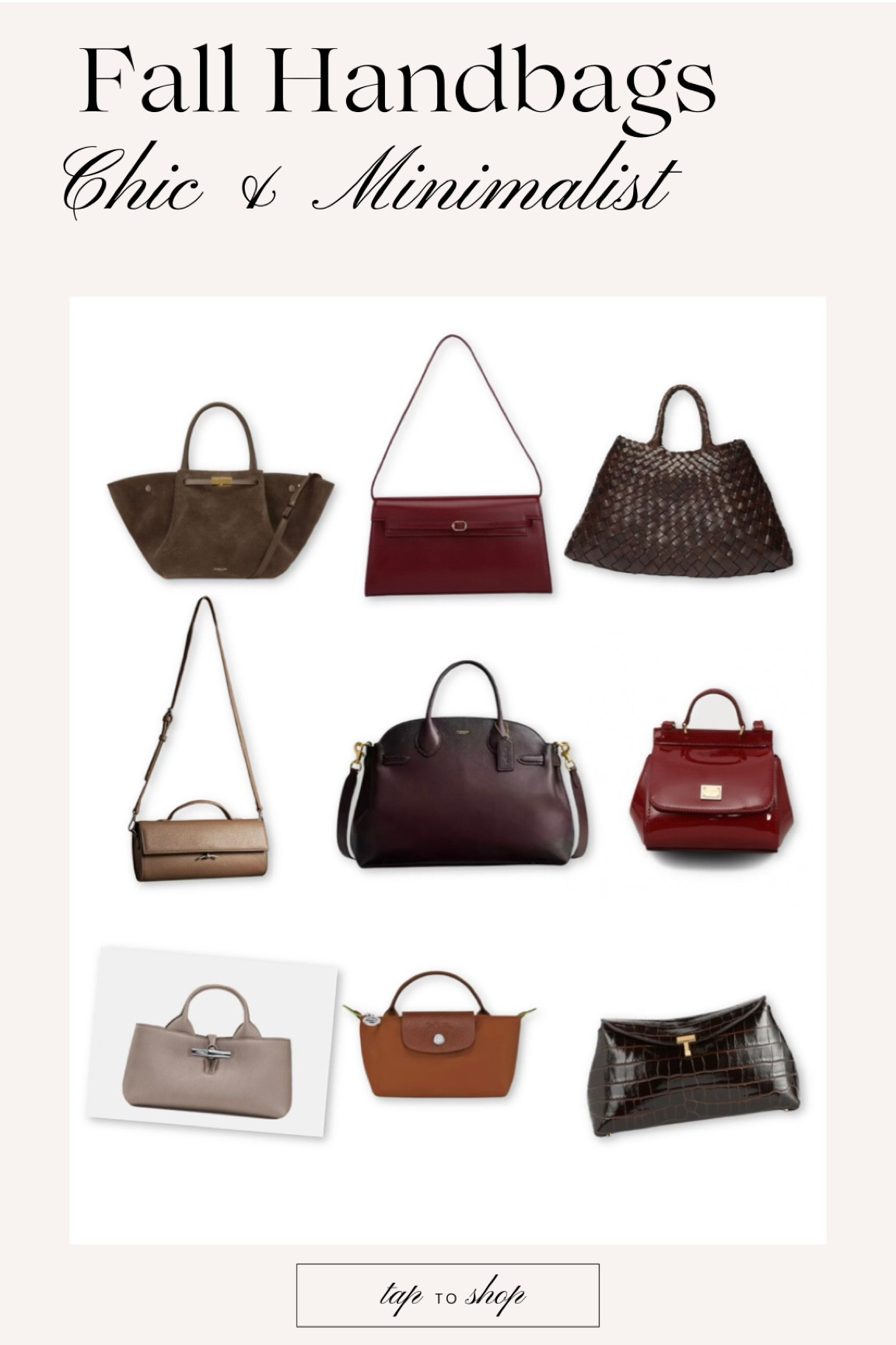 Fall handbags for every occasion. #demelliermidinewyork #coachcarryall #verafiedbag #longchampminibag #eastwestclutch #totemetclock #draggondiffusionbag #longchampleroseau 

#LTKSeasonal #LTKFallSale