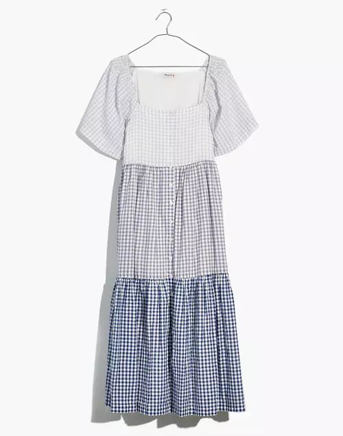 Plus Patchwork Gingham Button-Front Tiered Midi Dress | Madewell