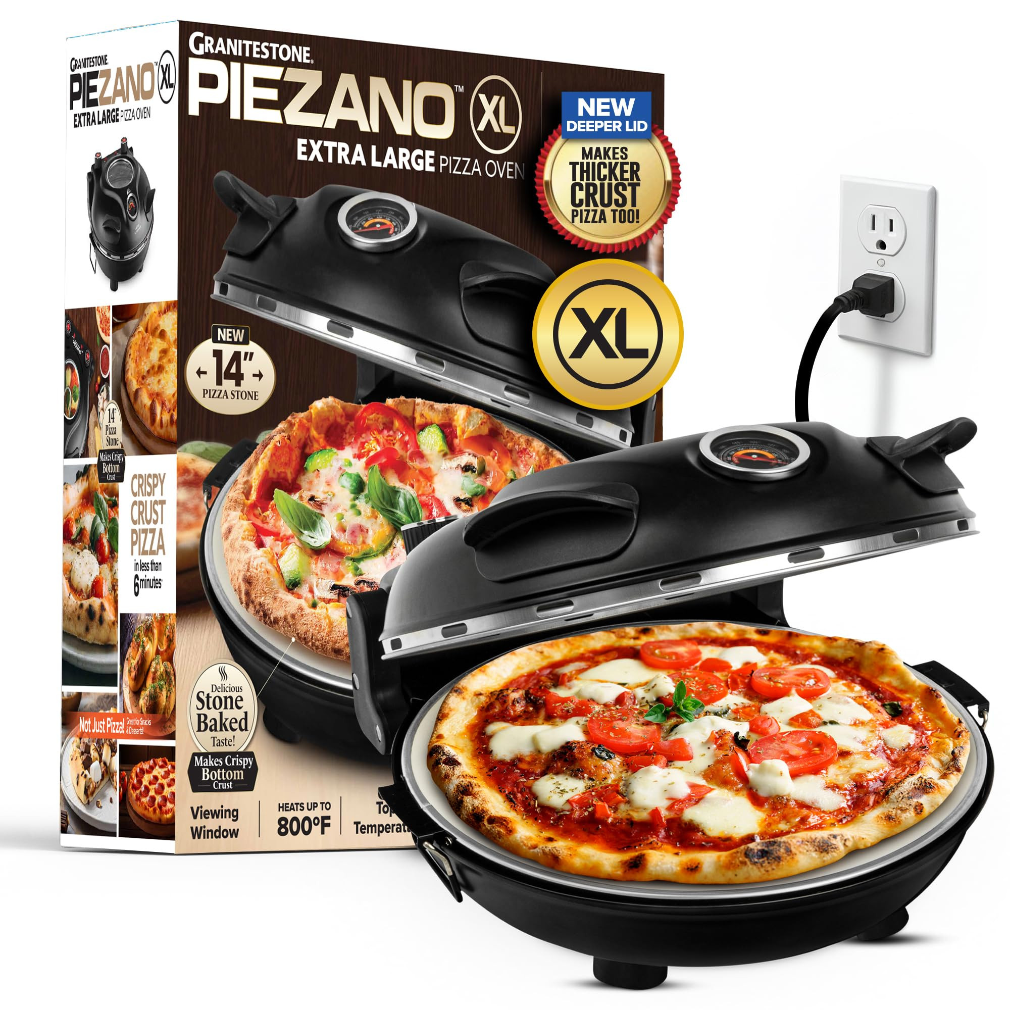 PIEZANO XL 14 Inch Electric Indoor Pizza Oven Heats up to 800˚F - Pizza Maker with Stone for Cri... | Amazon (US)