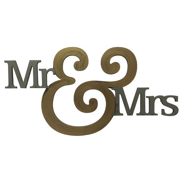 9&#34; x 45&#34; Hand Painted 3D Wall Sculpture Mr And Mrs Gold and Nickel - Letter2Word | Target