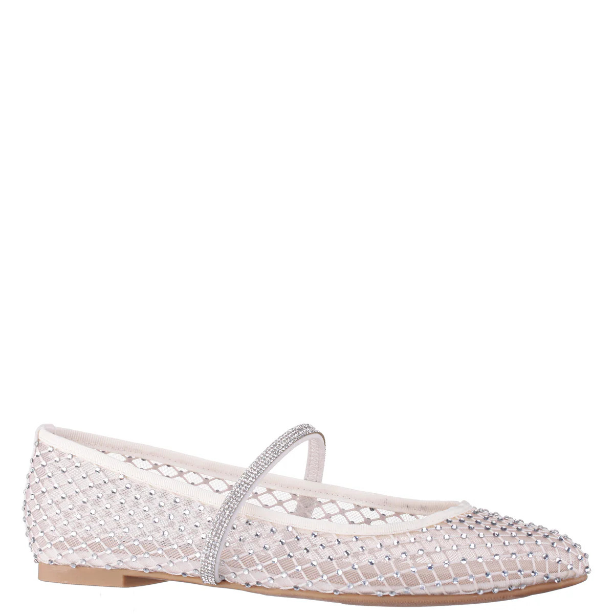 Womens Peggy White Mesh with Clear Rhinestones Ballet Flats with Rhinestone Band | Nina Shoes | Nina Shoes