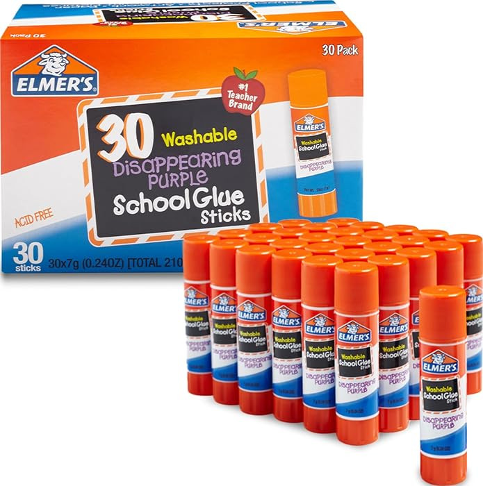 Elmer's Disappearing Purple School Glue Sticks, Washable, 7 Grams, 30 Count - Posters, Back to Sc... | Amazon (US)