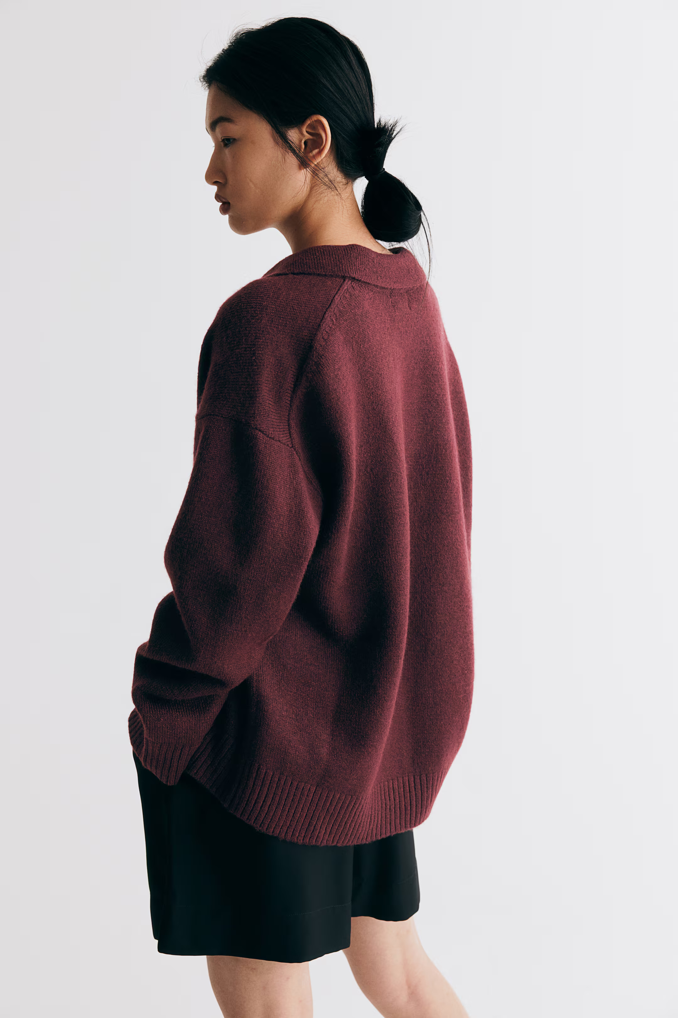 Fine-knit collared jumper - Burgundy - Ladies | H&M GB | H&M (UK, MY, IN, SG, PH, TW, HK)