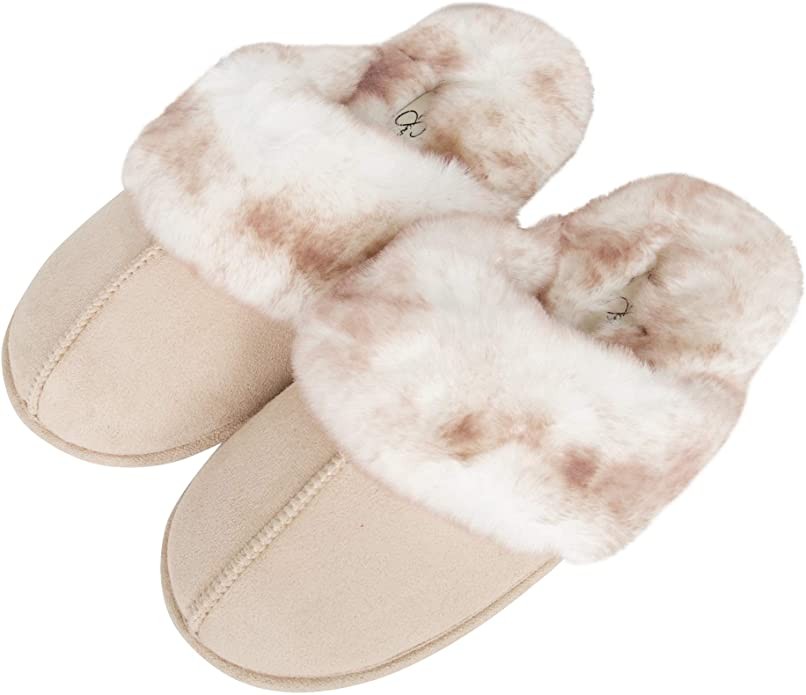 Jessica Simpson Women's Comfy Faux Fur House Slipper Scuff Memory Foam Slip on Anti-skid Sole | Amazon (US)
