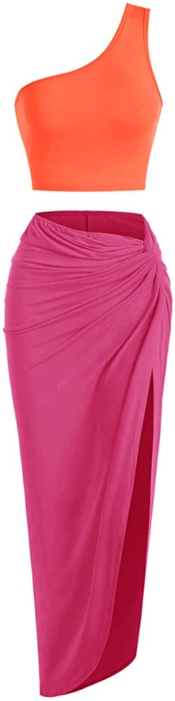 ZAFUL Women’s 2 Pieces Skirt with Crop Tank, High-Slit Twist Skirt Set Bodycon Dress for Party ... | Amazon (US)