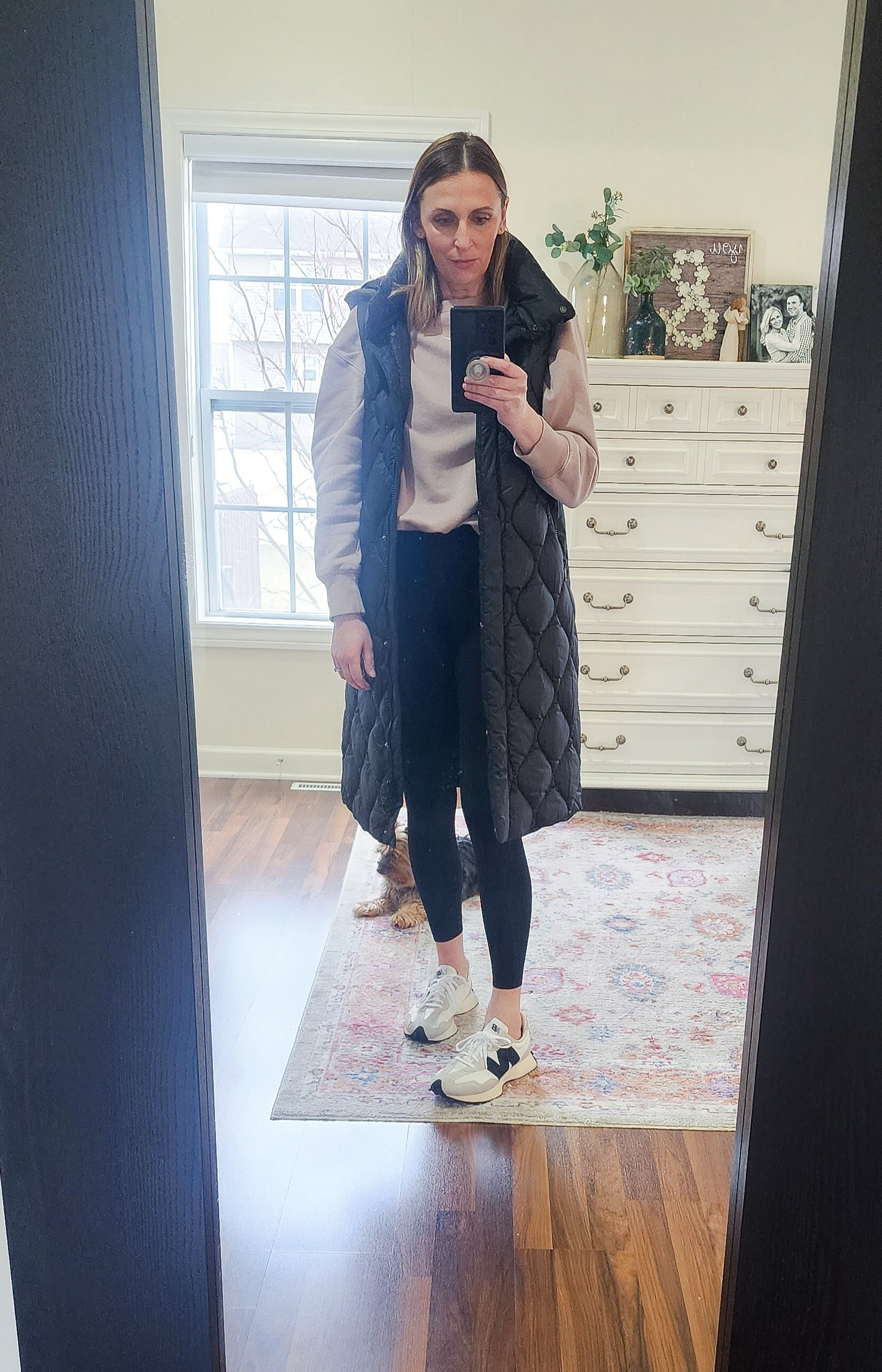 School drop off. Mom outfit. Favorite long puffer vest. 5'10 great length on the Spanx leggings. Nike. Spanx. New balance 327. Mango.

#LTKSpringSale #LTKfindsunder100 #LTKstyletip