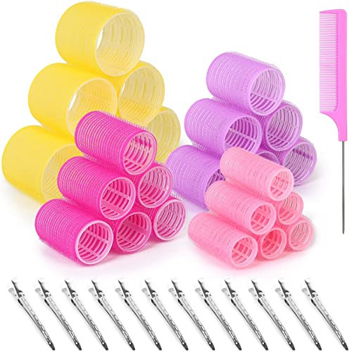 Self Grip Hair Rollers Curlers Set 36Pcs, Hair Roller Sets 4 Sizes (Jumbo, Large, Medium, Small) with Clips and Comb for Long Medium Short Thick Fine Thin Hair Volume | Amazon (US)