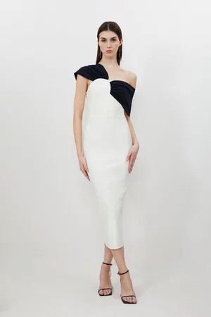 Figure Form Bandage Asymmetric Strap Knit Midi Dress | Karen Millen UK + IE + DE + NL