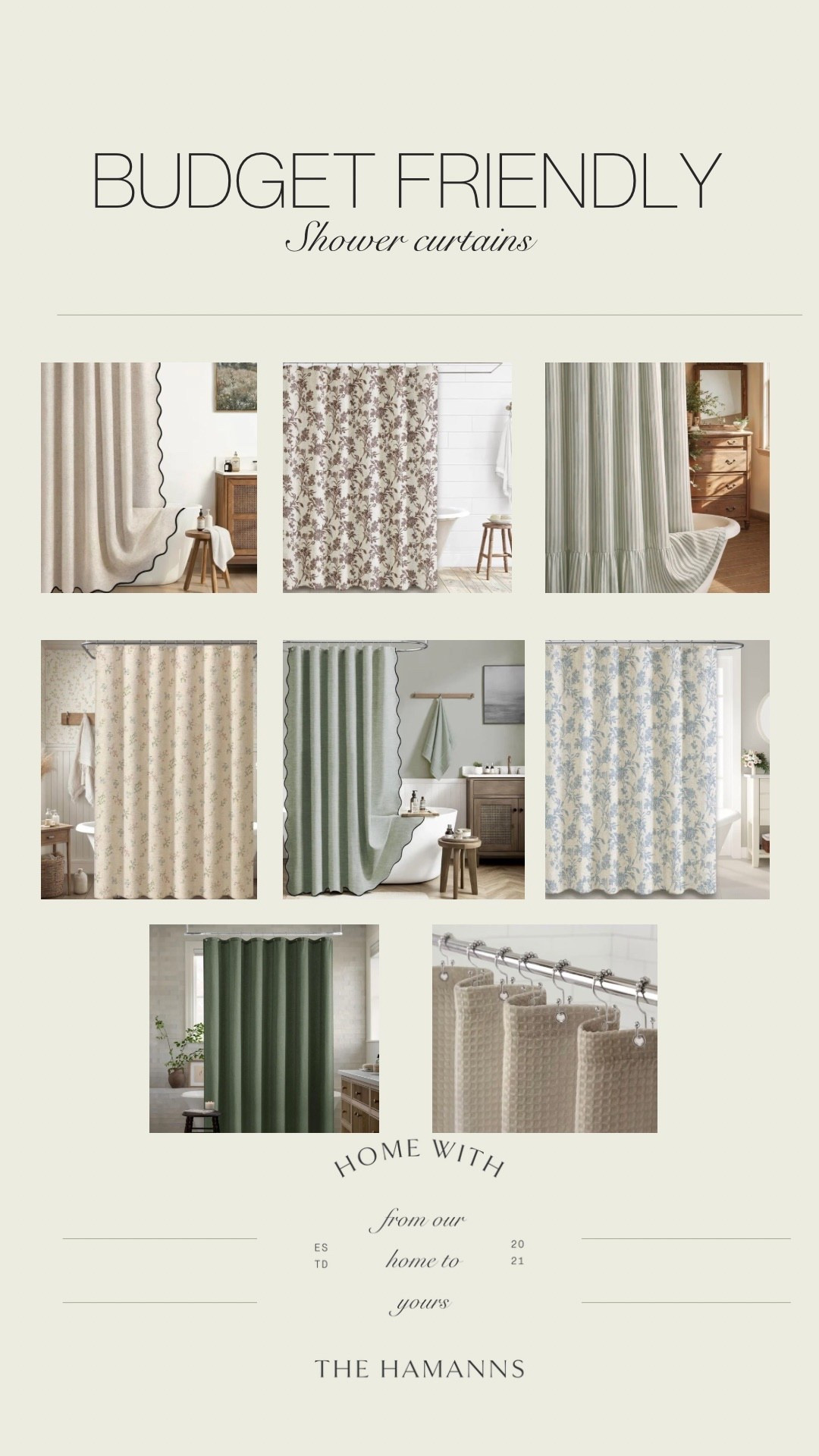 Budget friendly shower curtains that come long enough to be floor to ceiling! 

Colored shower curtain, patterned shower curtain, olive shower curtain, Amazon shower curtain, floral shower curtain, striped shower curtain 

#LTKFindsUnder50 #LTKHome
