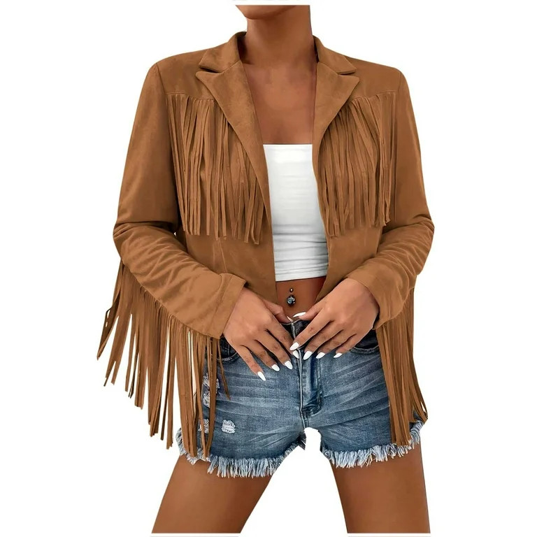 Miluxas Fringe Jacket Women Long Sleeve Vintage Coats Open-Front Tassel Cardigan Casual Outerwear... | Walmart (US)