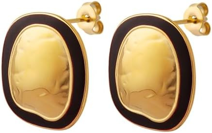 Hammered Gold & Maroon Oval Statement Earrings – Bold Lightweight Fashion Jewelry for Women | Amazon (US)