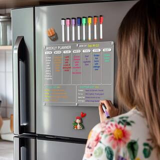Magnetic Clear Acrylic Weekly Planner for Fridge, 14.5 in. x 11.5 in., Includes 8-Markers | The Home Depot