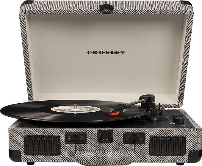 Crosley CR8005D-HB Cruiser Deluxe Vintage 3-Speed Bluetooth Suitcase Turntable, Herringbone | Amazon (US)