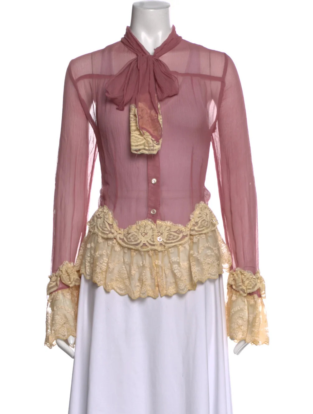 Lace Pattern Tie Neck Blouse | The RealReal