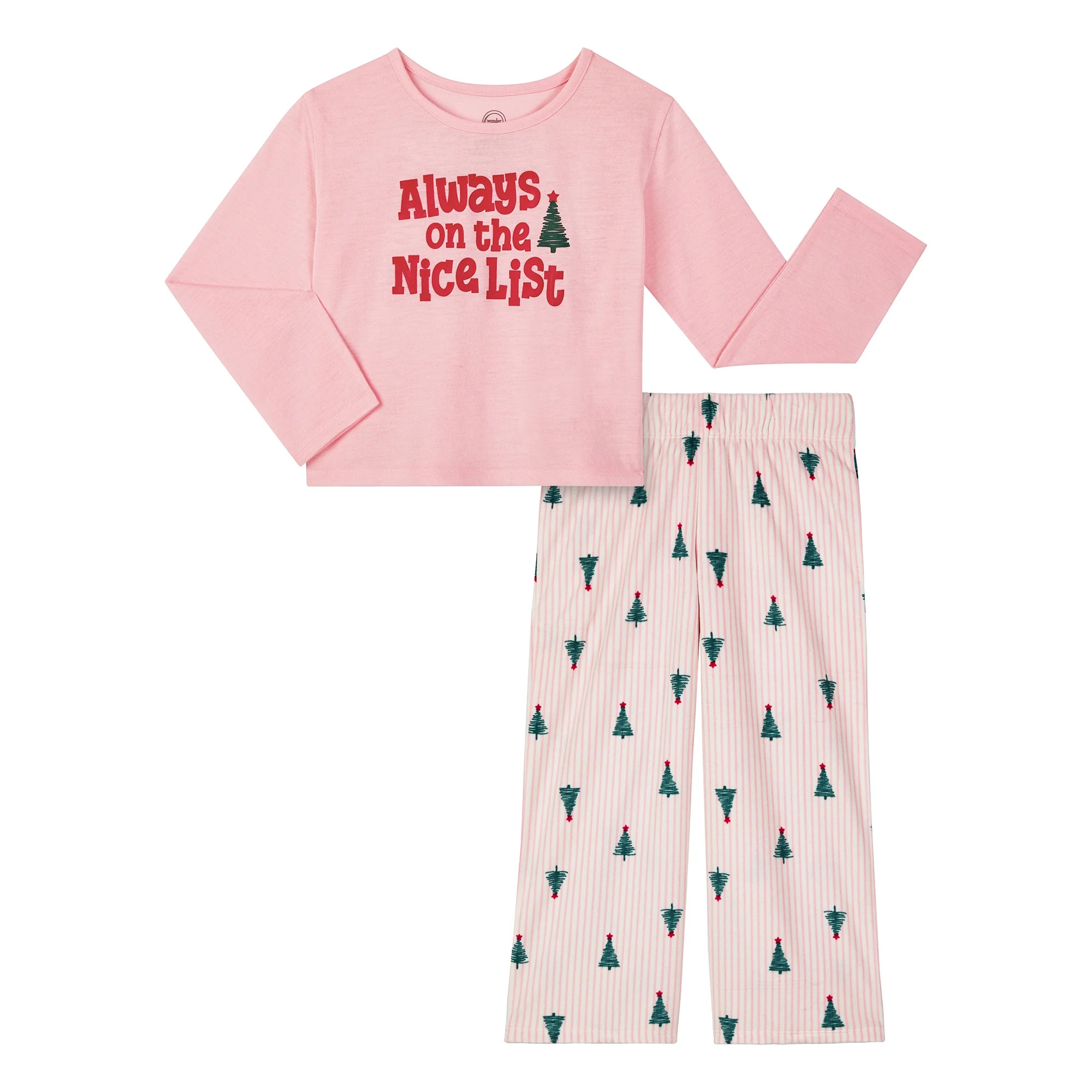 Wonder Nation Girls Holiday Long Sleeve Top and Wide Leg Pant Pajama Set, 2-Piece, Sizes 4-18 & P... | Walmart (US)