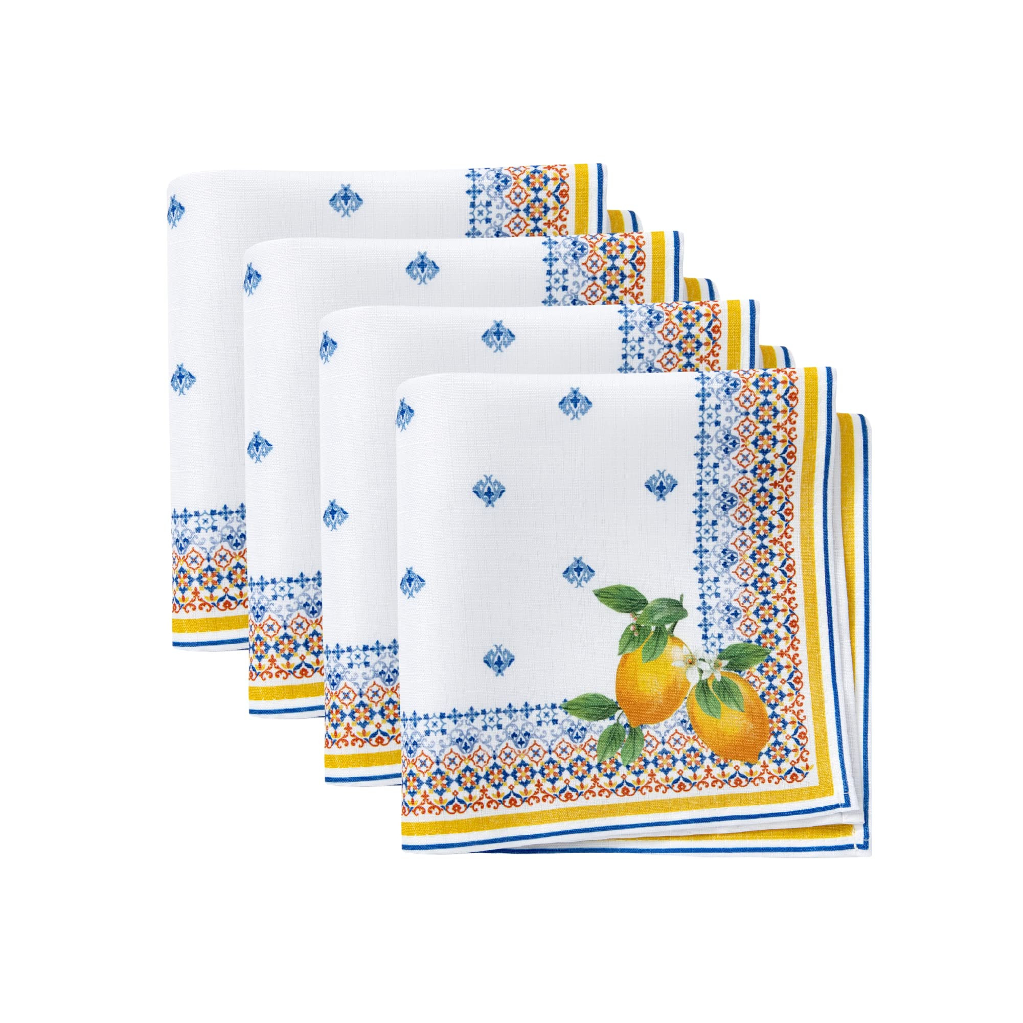 Elrene Home Fashions Capri Lemon Double-Bordered Mediterranean Spring/Summer Cloth Napkins, 17 In... | Amazon (US)