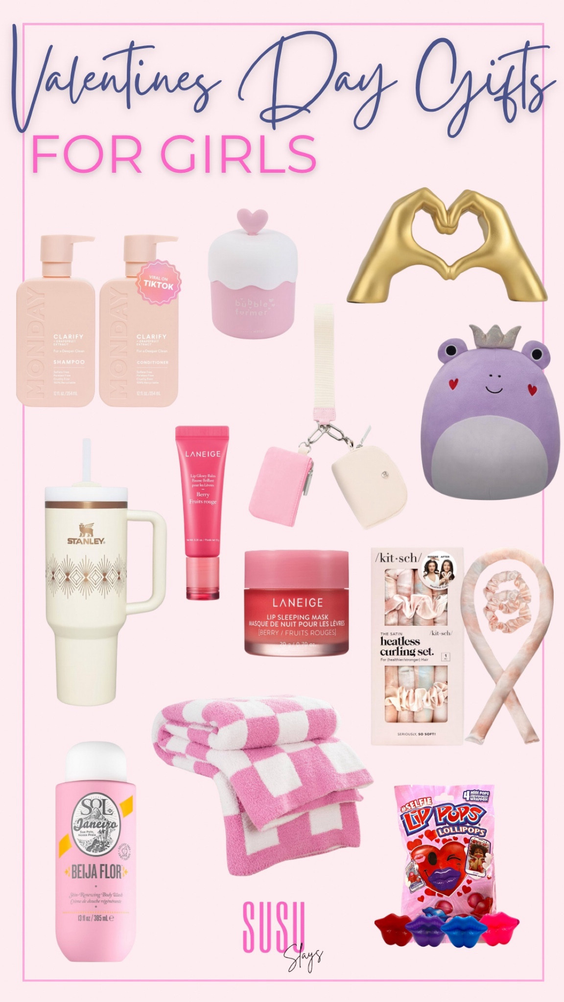 Looking for last minute Valentine’s Day gifts for the tween or teenage girl in your life? Grab any of these items today to get them in time for Valentine’s Day! 

Last minute gifts, heart hands, checkerboard blanket, squishmallow, Stanley cup, heartless curls, skin care, Monday shampoo and conditioner

#LTKGiftGuide #LTKkids #LTKMostLoved