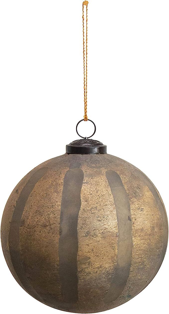 Creative Co-Op 6" Round Engraved Ball w/Stripes, Distressed Brown Glass Ornaments, Multi | Amazon (US)
