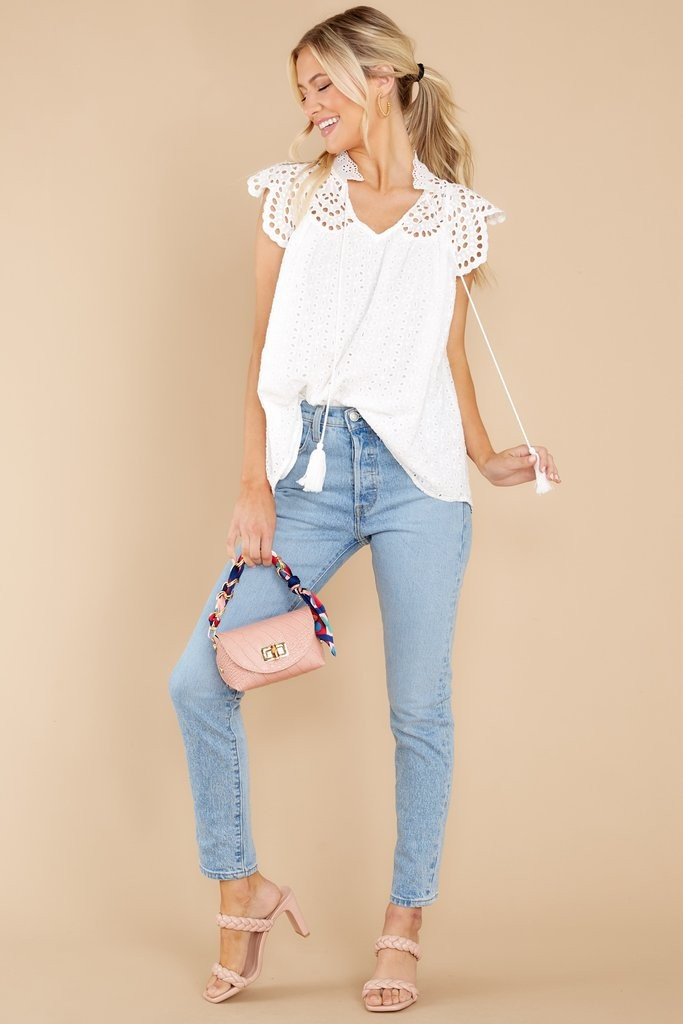 Lovely Desires White Eyelet Top | Red Dress 