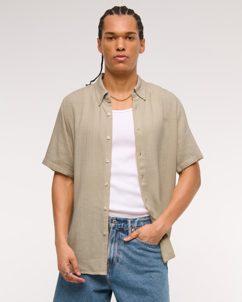 Men's Short-Sleeve Summer Linen-Blend Button-Up Shirt | Men's Tops | Abercrombie.com | Abercrombie & Fitch (US)