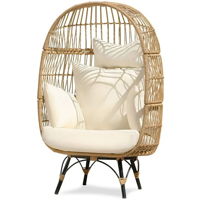 NICESOUL Outdoor Patio Lounge Chair Boho Stationary Wicker Yellow Egg Chair for Indoor Living Roo... | Walmart (US)