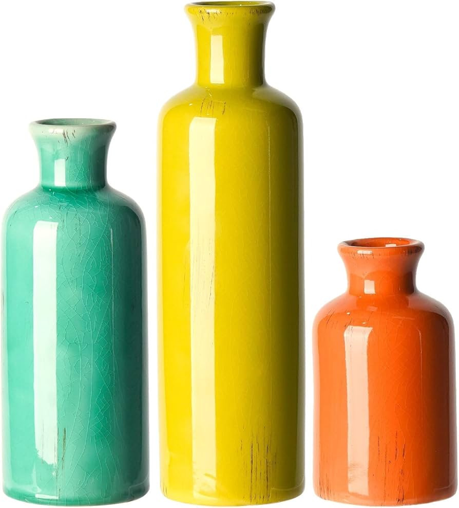 Colorful Ceramic Vase Set Home Decor - Set of 3 Flower Vases, Farmhouse Vases for Decor,Colorful ... | Amazon (US)