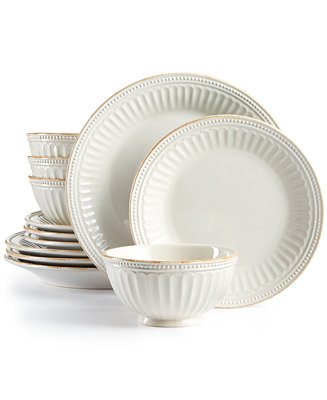 French Perle Groove 12 Pc. Dinnerware Set, Service for 4 | Macy's