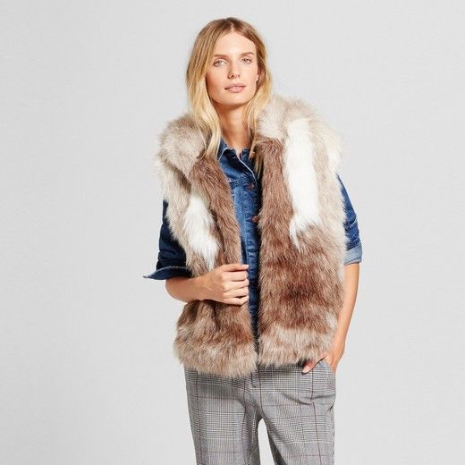 Women's Faux Fur Hooded Vest - A New Day™ Tan/Cream | Target