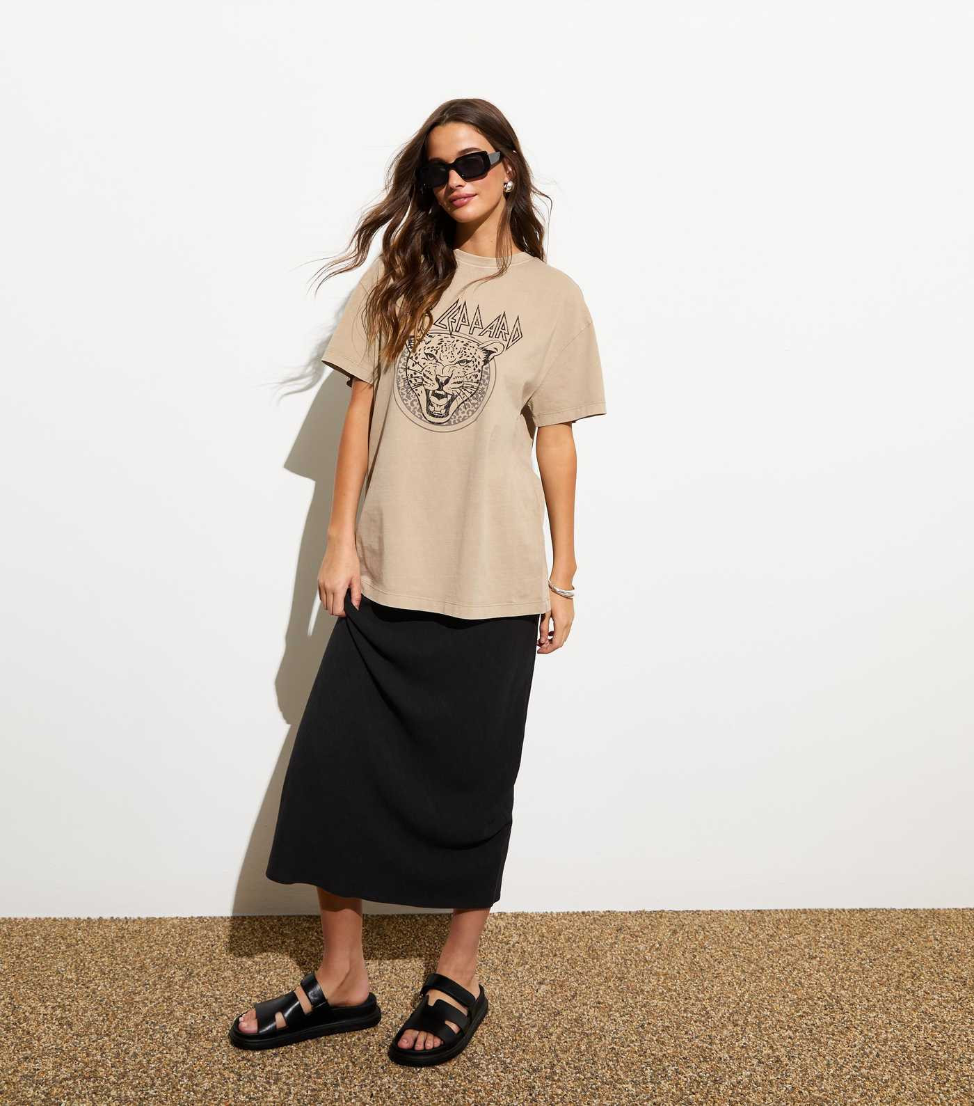 Mink Cotton Def Leppard Slogan Oversized T-Shirt | New Look | New Look (UK)