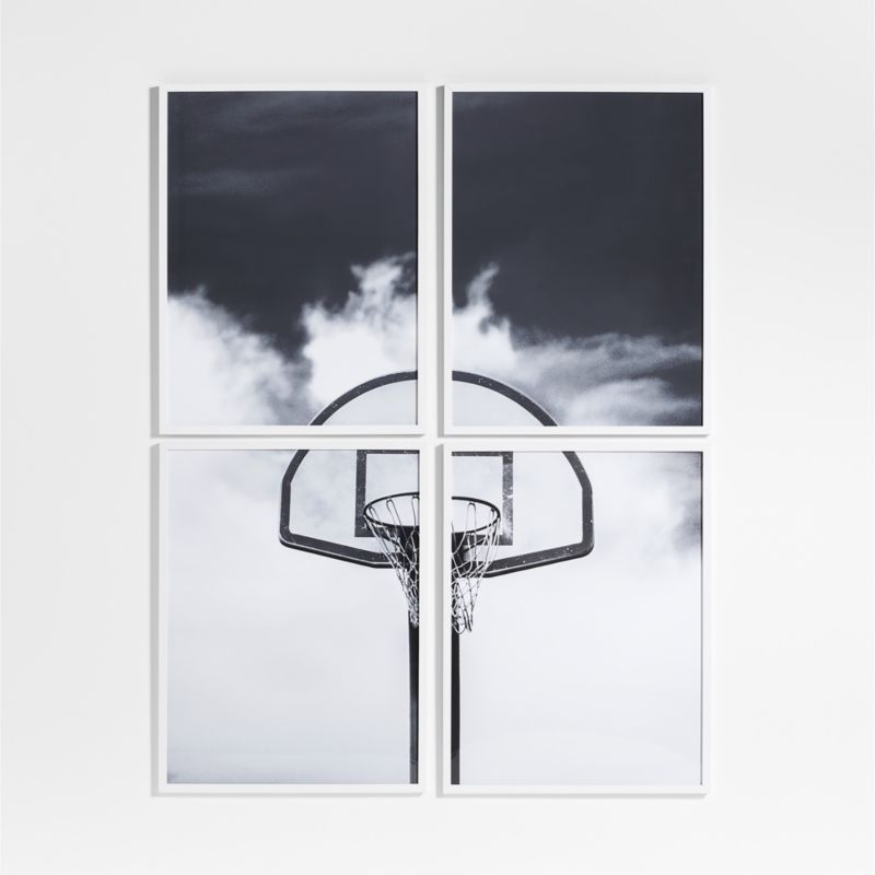 Black and White Basketball Hoop 4-Piece Framed Wall Art Print | Crate & Kids | Crate & Barrel
