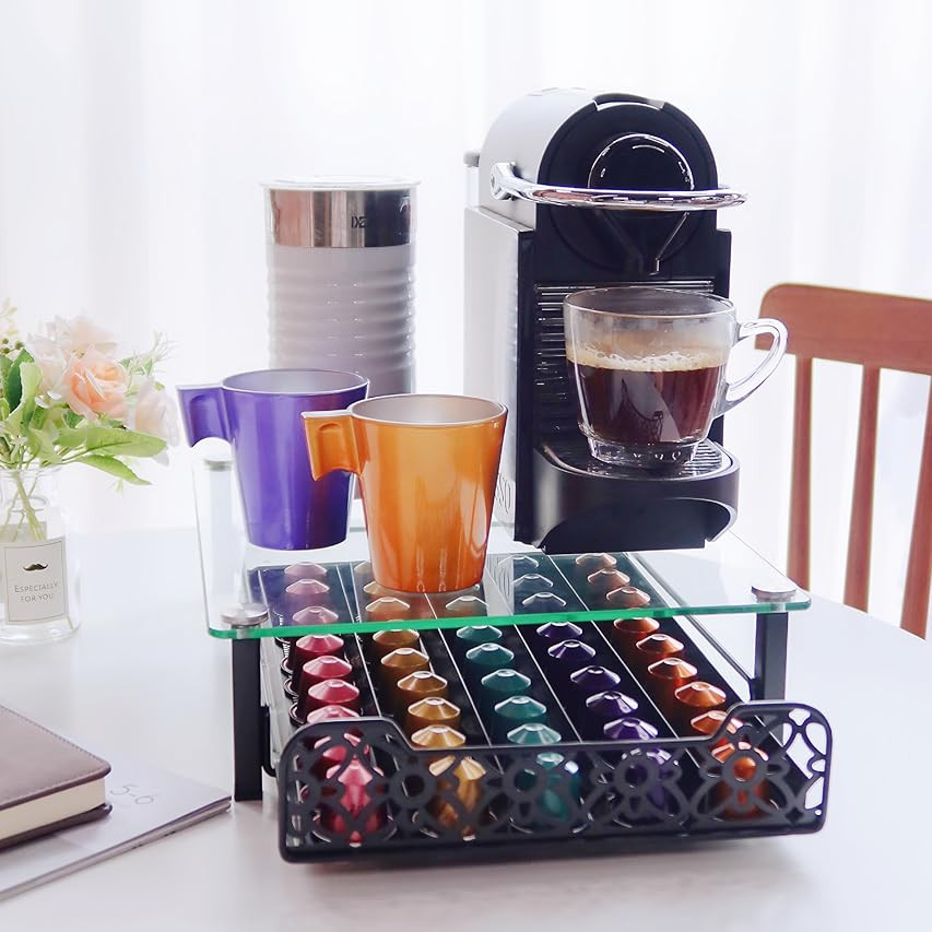 DecoBros Crystal Tempered Glass Nespresso Vertuoline Storage Drawer Holder for Capsules | Amazon (US)